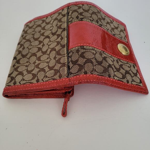 Coach Legacy Wallet Medium Bifold Red Beige Vintage Folding Signature - Picture 7 of 13